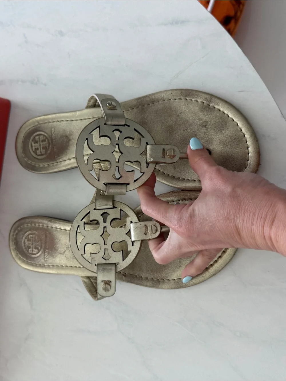 Tory Burch Metallic Gold Logo Thong Sandals